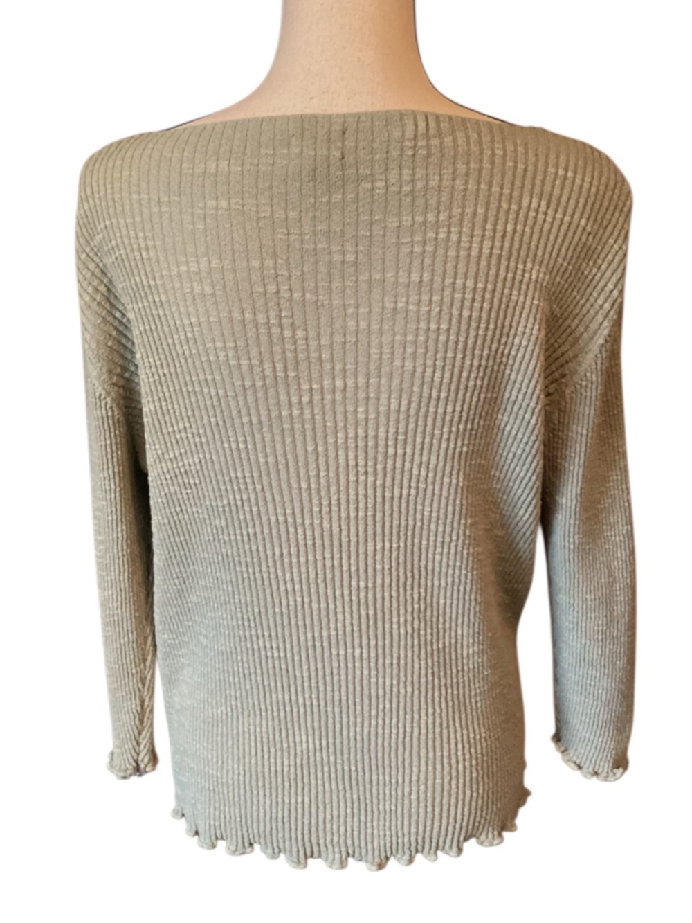 Vintage J Jill Ribbed Lettuce Hem Sweater Sage Green Cotton Y2K Minimalist Large - Picture 7 of 9